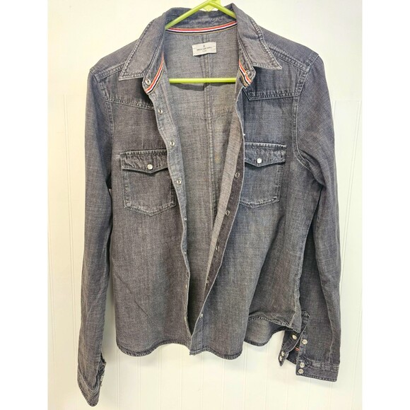 Thread & Supply Tops - Thread & Supply Women Gray Denim Pearl Snap-Front Collared Long Sleeve Shirt S